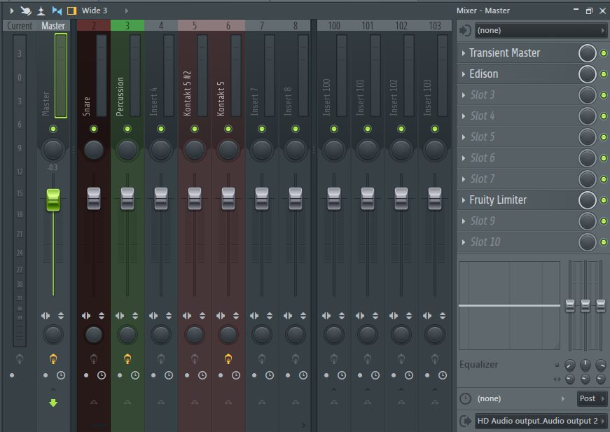 Обработка эффектами в микшере в FL Studio